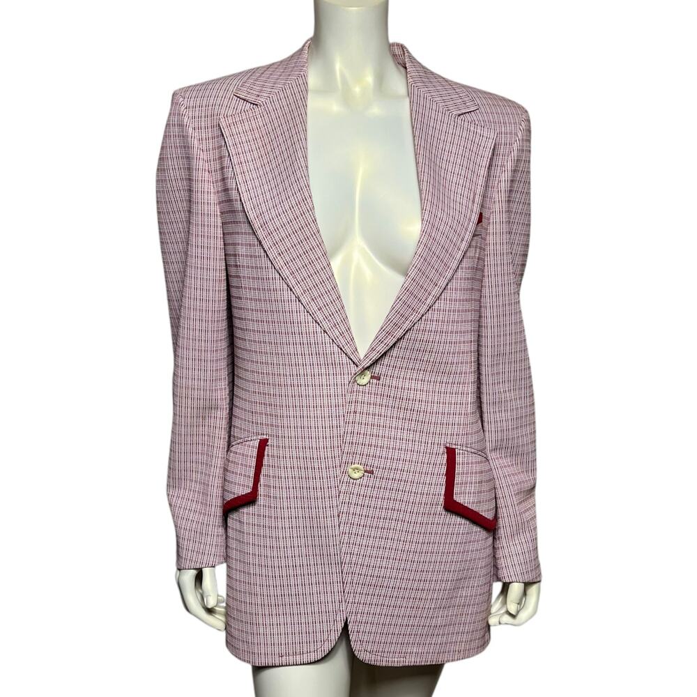 Mavest for Gimbels Vintage Red White Check Blazer Sport Coat Mens 42 Regular